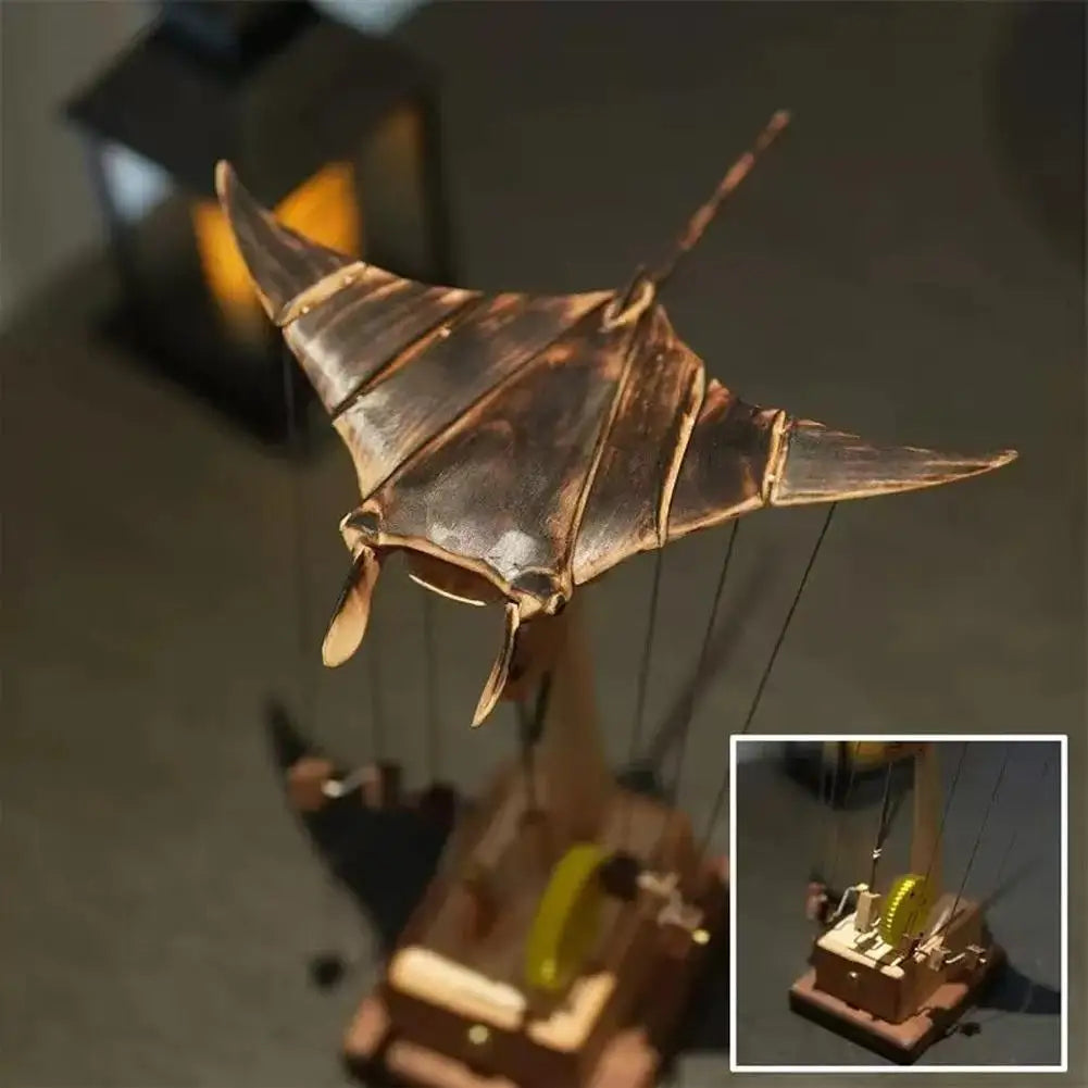 Handmade Wooden Electric Bionic Manta Ray Ornament Motorized Swimming Figurine Home Living Room Study Office Desktop Decoration