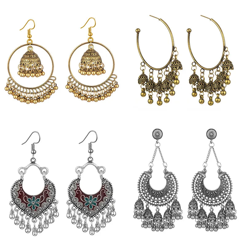 Vintage geometric dangle earrings for women, large round bell shape, dangle earrings for girls, Mila jewelry