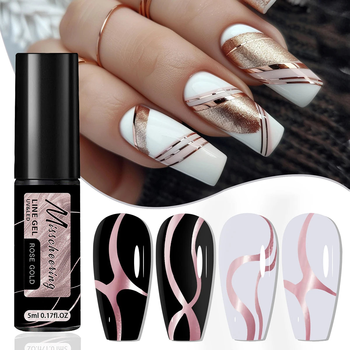 Gold Silver Metallic Liner Paint Gel Nail Polish Chrome Mirror Metal Effect Super Bright French UV LED Semi Permanent Nail Gel