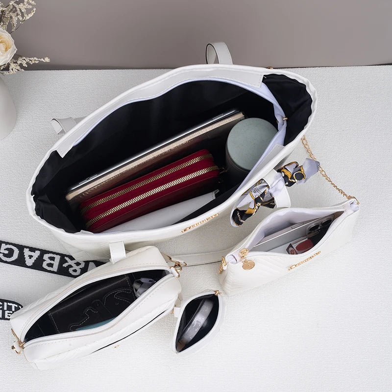 Wave pattern daily commuting large capacity tote bag handbag four piece set fashion trend personality change camera bag