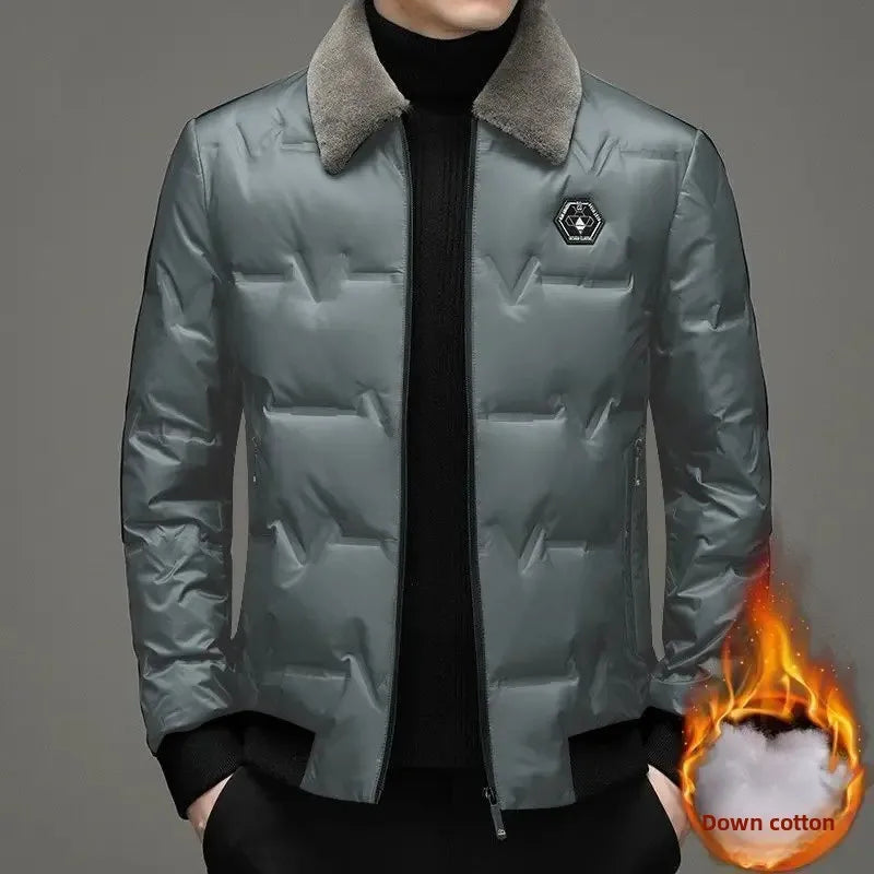 Middle-Aged And Elderly Men's Thickened Warm Cotton Coat Fleece-Lined Lapel Winter Men's Wear Jacket Casual Style