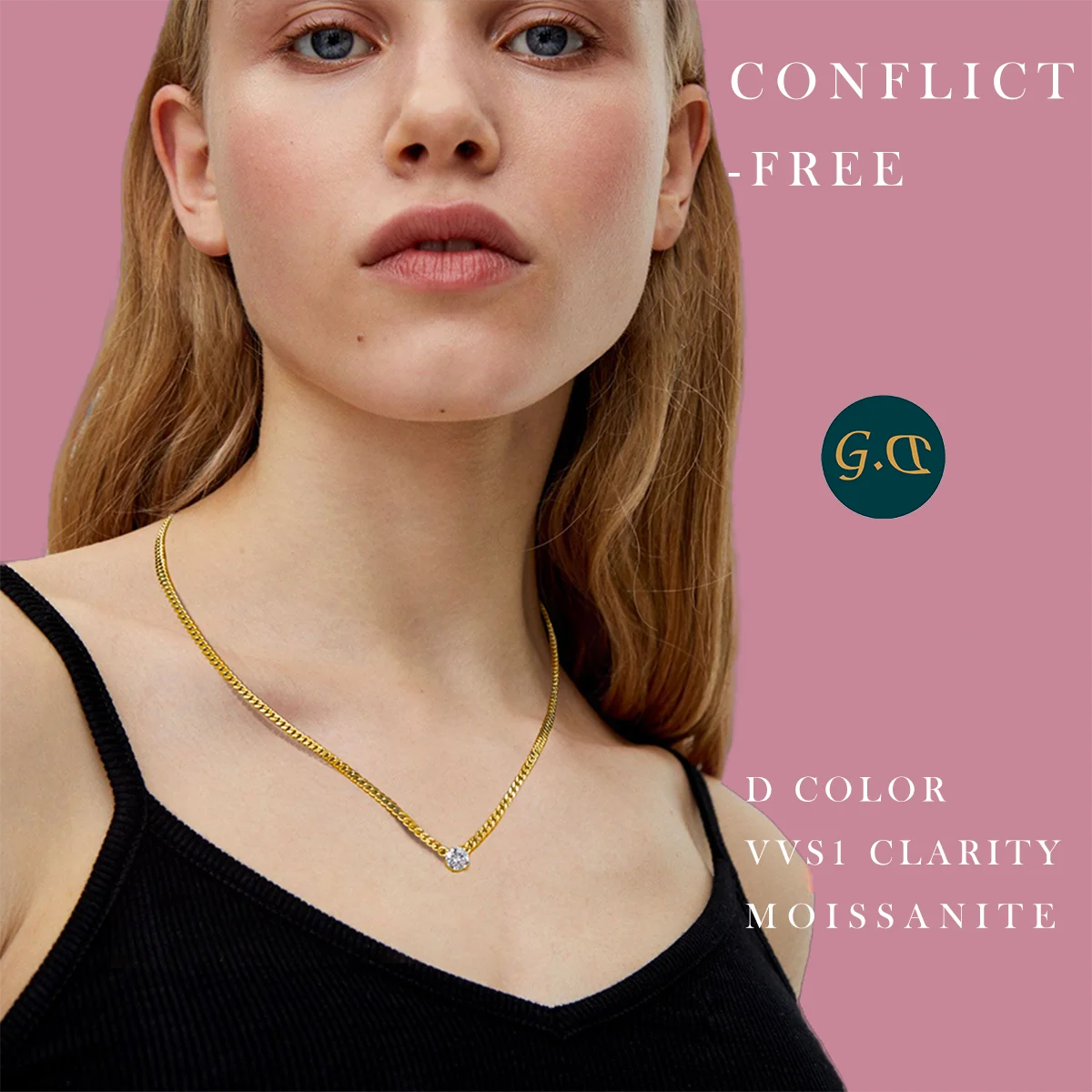 Mila jewelry 1ct 2ct 3ct Moissanite Cuban Chain Pendant Necklace - Elegant Design in 18K Gold Plated S925 Sterling Silver for Women