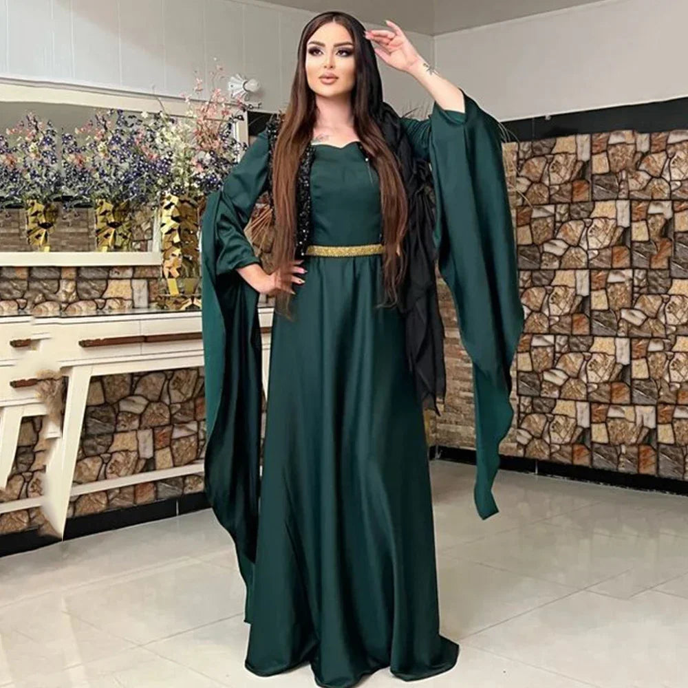 Customized Elegant Round Neck Belt Evening Dress Temperament Prom Gown Long Sleeve Exquisite High Quality Occasion Party Dresses