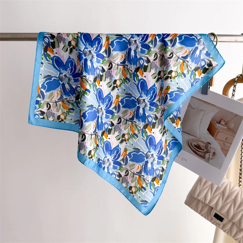 70cm Square Lemon Print Yellow Square Silk Scarf Casual Elegant Thin Breathable Neck Women Windproof Head Wrap Hair Scarves