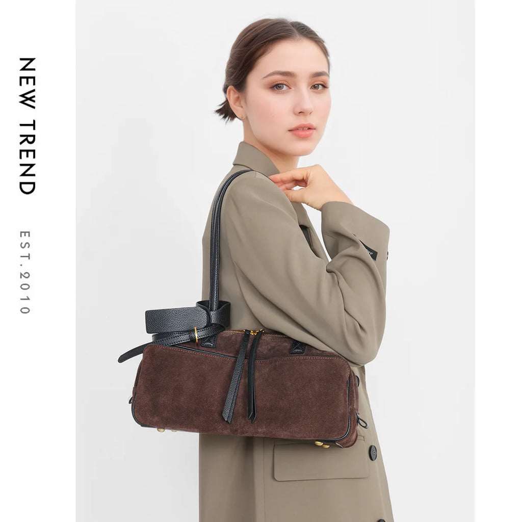 Niche Matte Cowhide Bowling New Commuter Large Capacity Boston Genuine Leather Handbag Shoulder Bag For Women Top-handle Bags