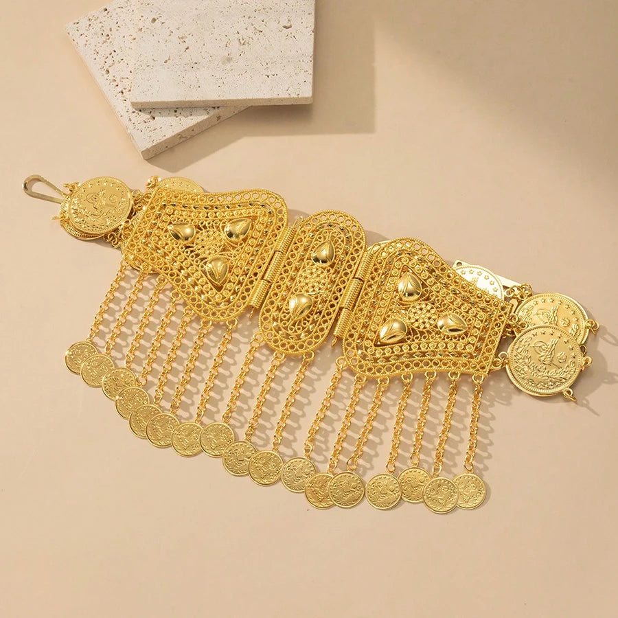 Turkish Kurdish Bride Gold Plated Waist Seal Middle Eastern Arabian Coin Waist Chain Luxury Women's Long Dress Clothing Chain We
