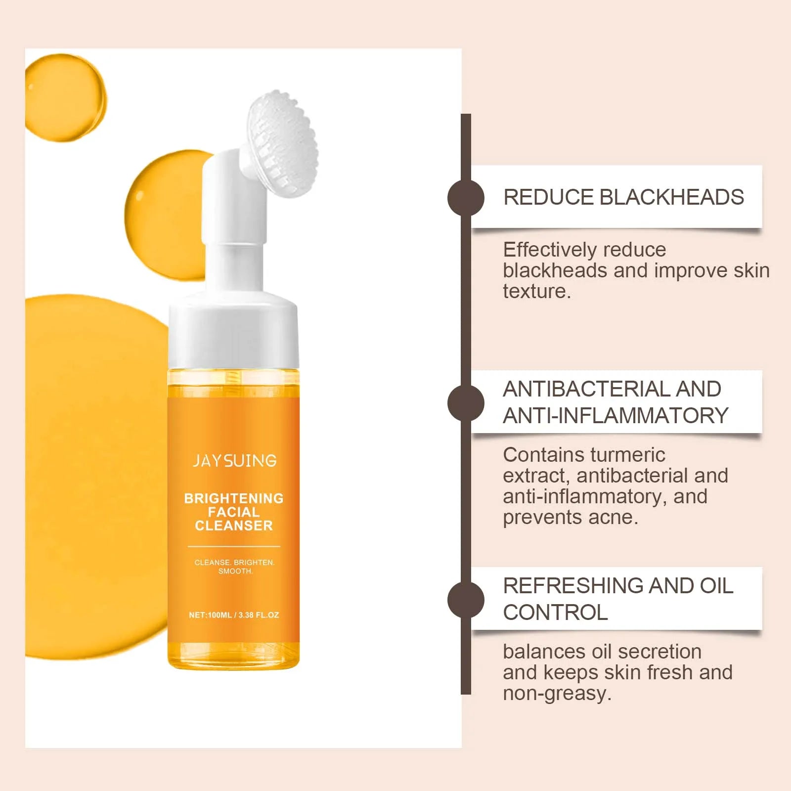 Jaysuing Turmeric Cleanser Deep Cleansing Brightens Skin Moisturizing Anti Wrinkle Deep Nourishing Gentle Moisturizing SkinCare