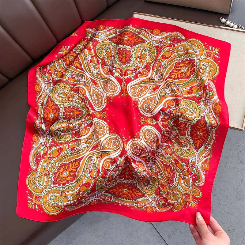 70cm Square Lemon Print Yellow Square Silk Scarf Casual Elegant Thin Breathable Neck Women Windproof Head Wrap Hair Scarves
