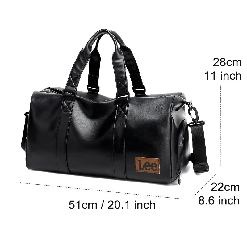 LEE High Quality Waterproof Leather Travel Duffel Bag Dry Wet Shoe Compartment Large Training Luggage Fitness Bag for Women Man