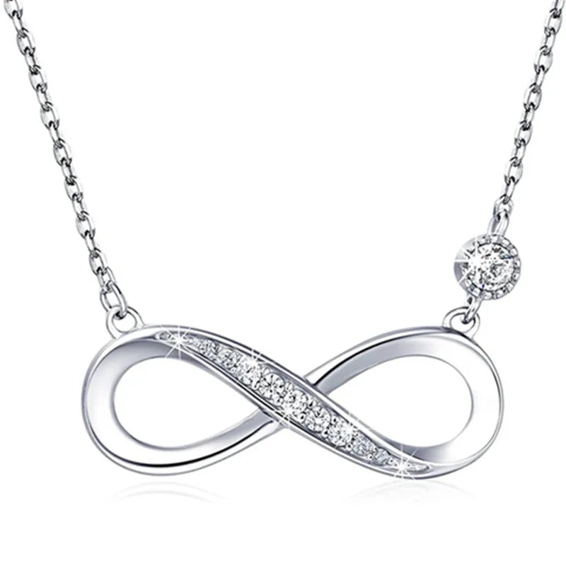 Silver Necklace-“Forever Love” Infinity Heart Love Pendant Diamond Gift for For Women Girls Valentine's Day Mother's