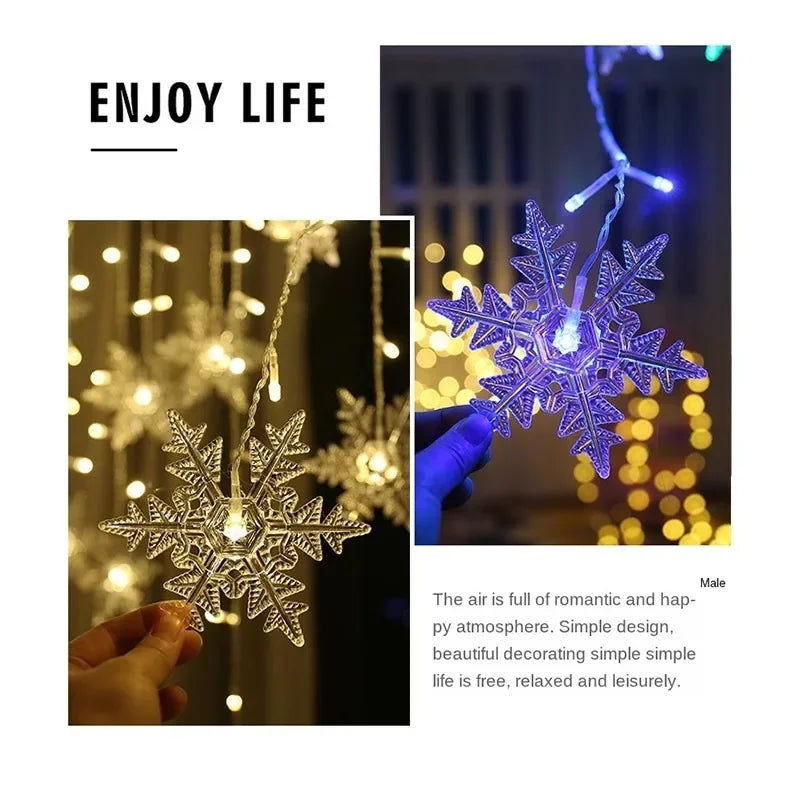 3.2M Christmas Snowflake Curtain Lights - LED Flashing Fairy String Lights, Waterproof for Holiday Party Wedding Xmas Tree Decor