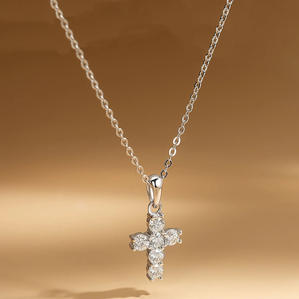 Serenity Women's 0.6 Carat D Color Moissanite Cross Pendant, S925 Sterling Silver Cross Necklace, Fine Jewelry