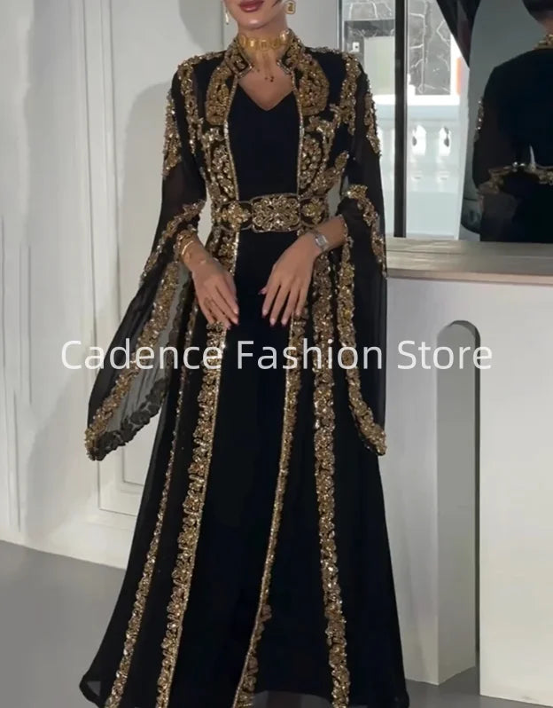 Customized  Black Chic Two Pieces Women Evening Dress New Elegant Sequined Celebrity Prom Gown Kaftan A-line Dresses
