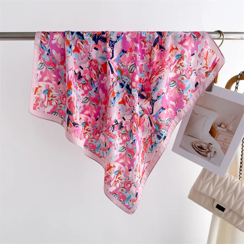 70cm Square Lemon Print Yellow Square Silk Scarf Casual Elegant Thin Breathable Neck Women Windproof Head Wrap Hair Scarves