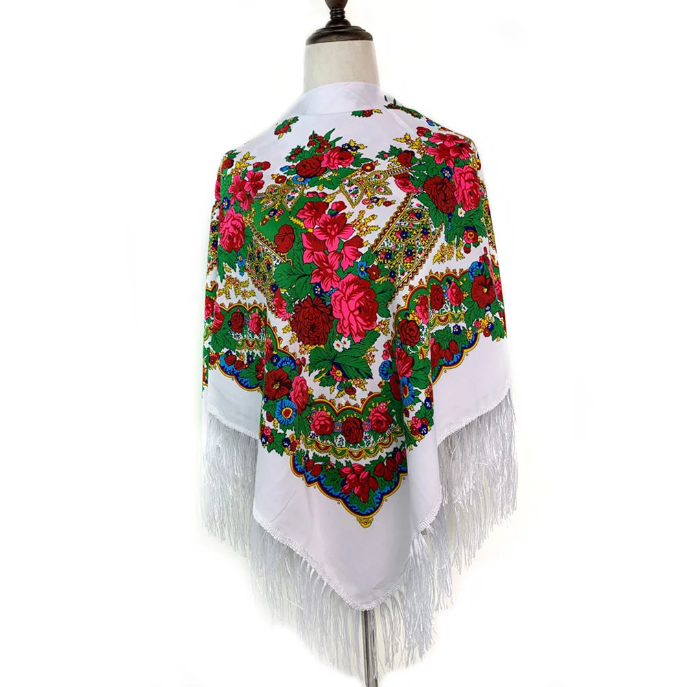 120*120cm Women Russian National Square Scarf Retro Floral Printed Ethnic Scarves Handband Shawl Twill Cotton Handkerchief