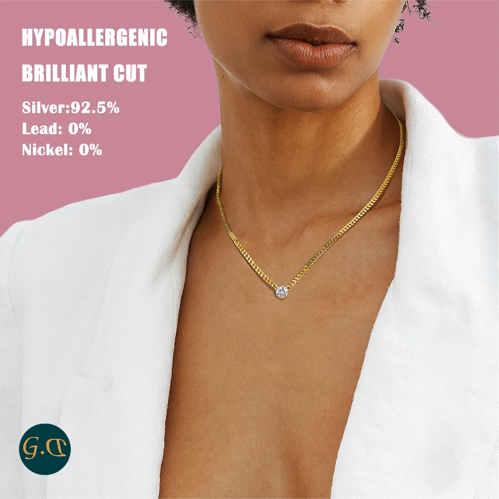 Mila jewelry 1ct 2ct 3ct Moissanite Cuban Chain Pendant Necklace - Elegant Design in 18K Gold Plated S925 Sterling Silver for Women