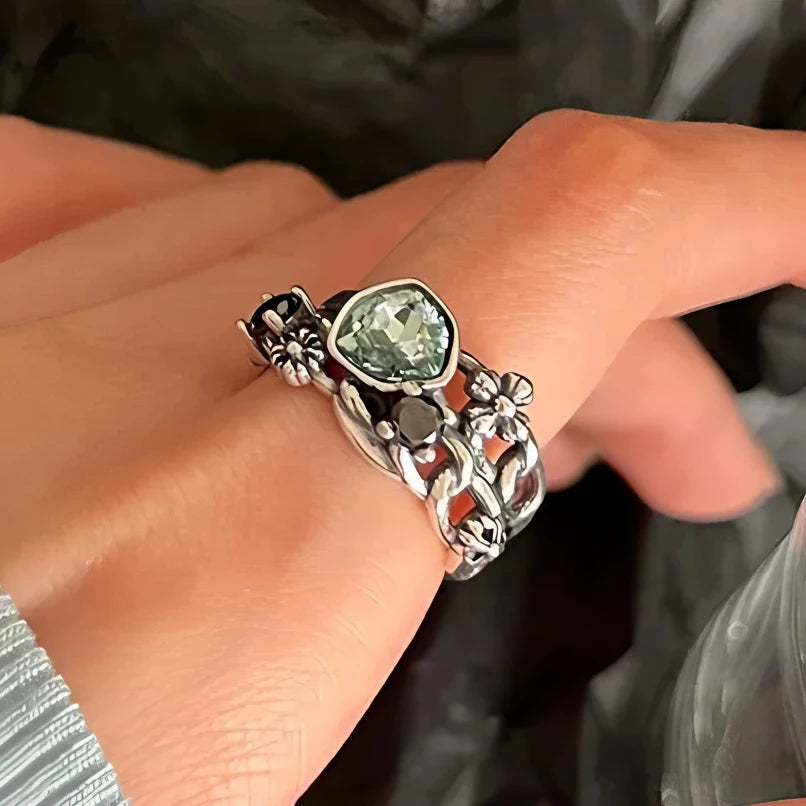 VENTFILLE 925 Sterling Silver Flower Lace Ring Korean Fashion Opening Inlaid CZ Adjustable Rings Valentine's Day Gift