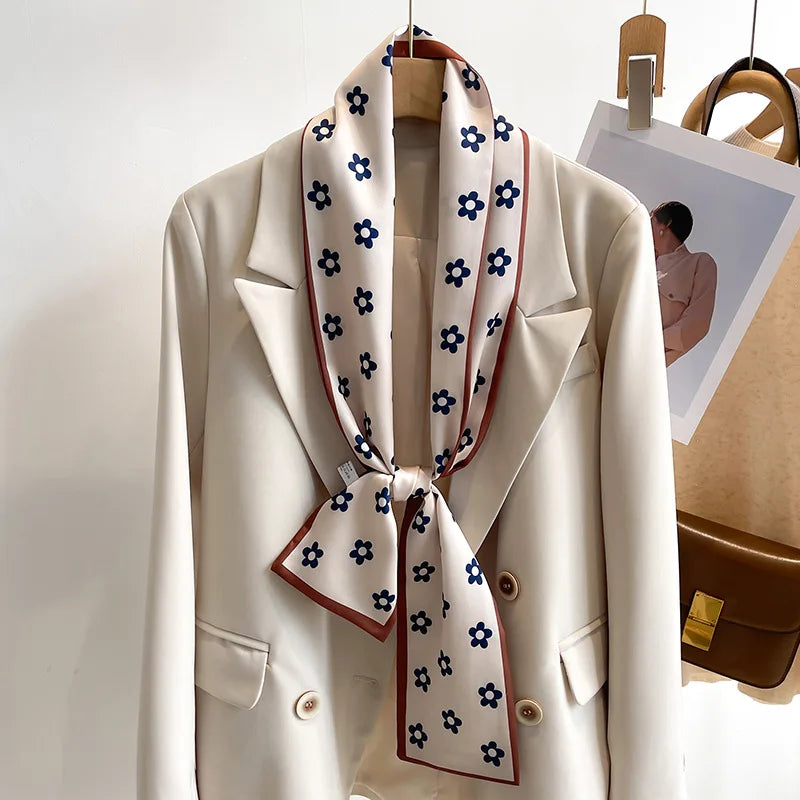 50 Color New Women Silk Feel Printed Design Scarf Shawl Fashion Luxury Long Narrow Small Silk Scarves Ladies Headband Headscarve