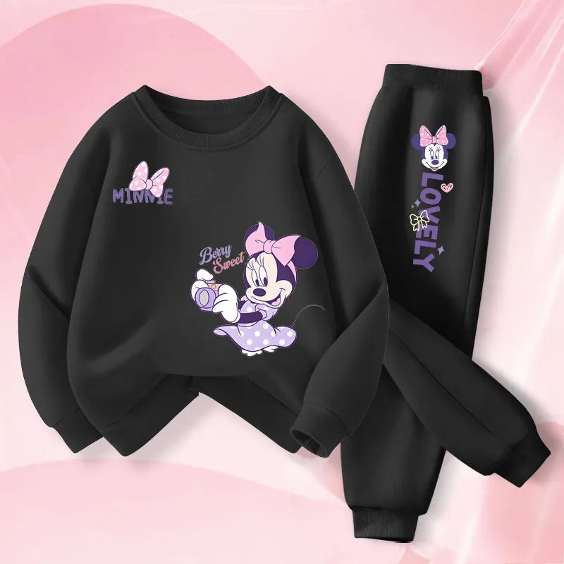 Long Sleeve Children's Clothing Sets Spring New Disney Girls' Pullover Long Pant Two Piece Suit Minnie Printed Kids Tracksuit