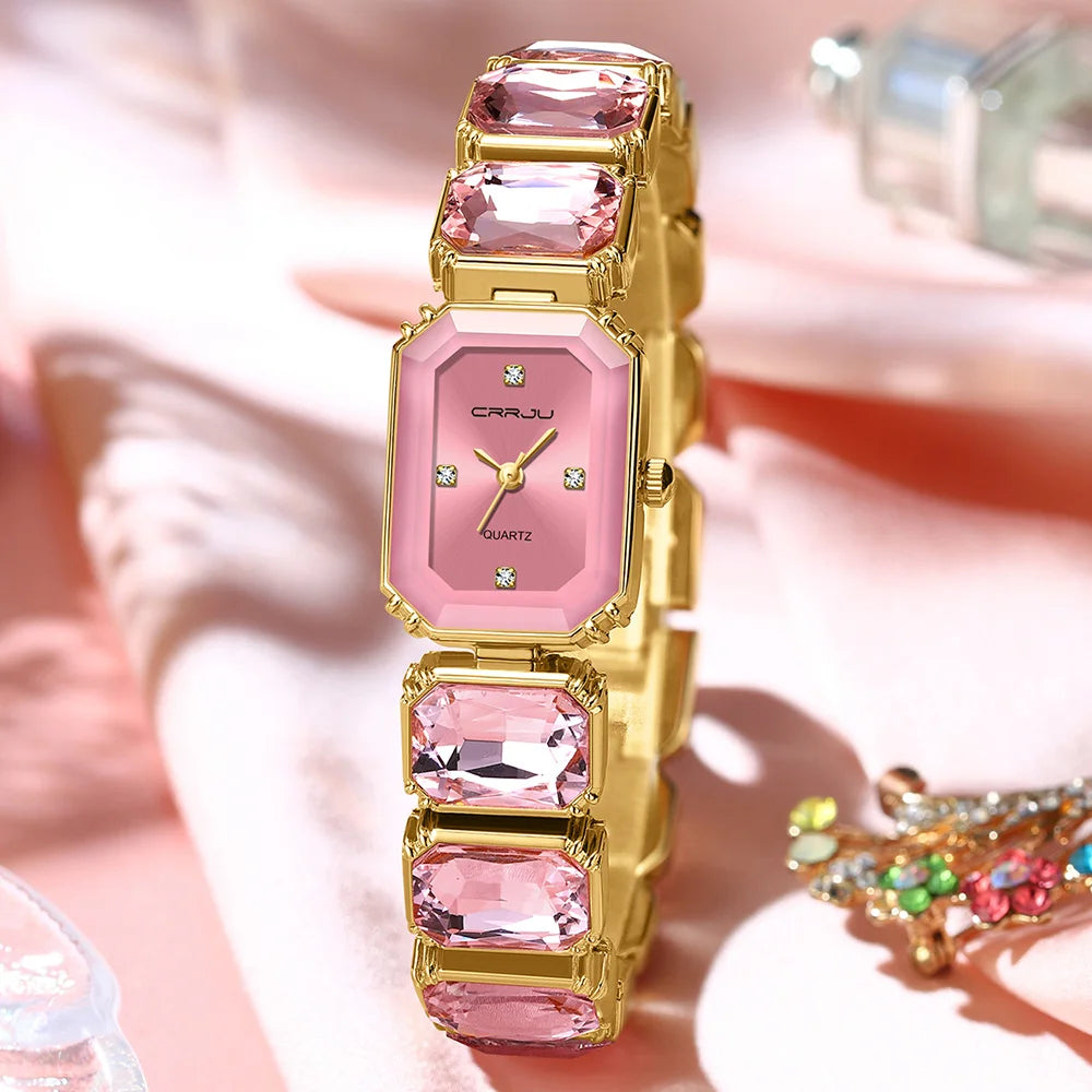 CRRJU Elegant Women Watches Fashion Rectangle Dial Quartz Wrist Watches Girls with Box Clock Reloj Hombre