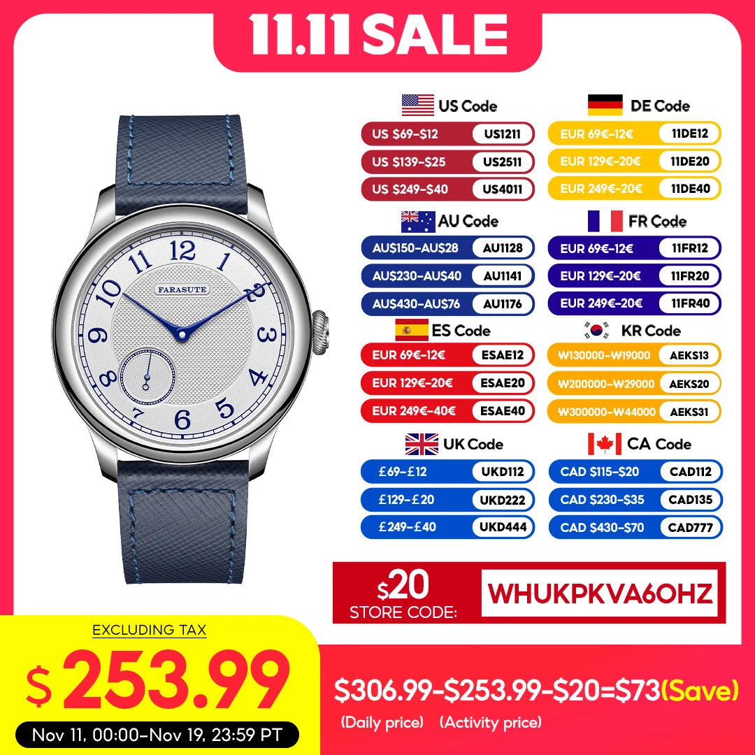 FARASUTE NEW Machinery Men Watch Salmon Dial St17 Manual Mechanical Watch Small Second Vintage Bonklip Bracelet