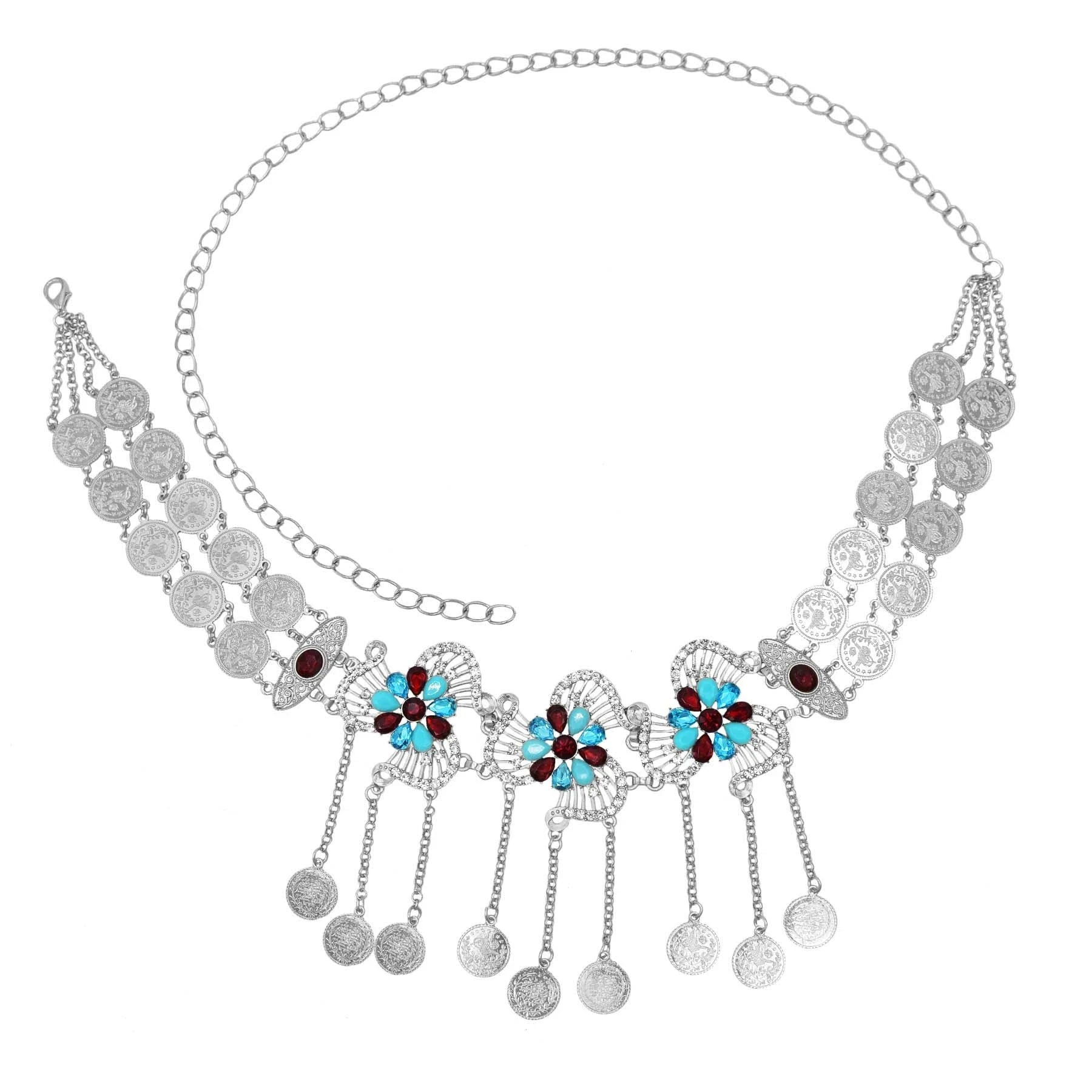 Indian Arab Metal Waist Chain Large French Coin Waist Belt Carved Flower Belly Chains Algeria Traditional Holiday Party Jewelry