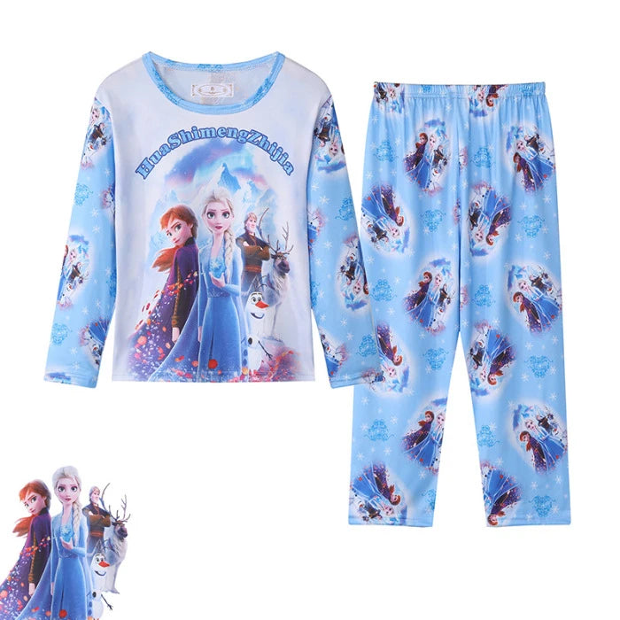 New Girls Pajamas Anna Elsa Clothing Sets Kids Long Sleeve +Pant 2Piece Children Home Clothing Girl Nightgown