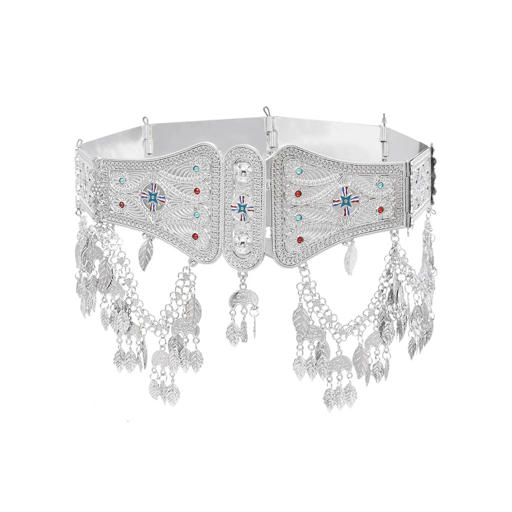 Indian Arab Metal Waist Chain Large French Coin Waist Belt Carved Flower Belly Chains Algeria Traditional Holiday Party Jewelry