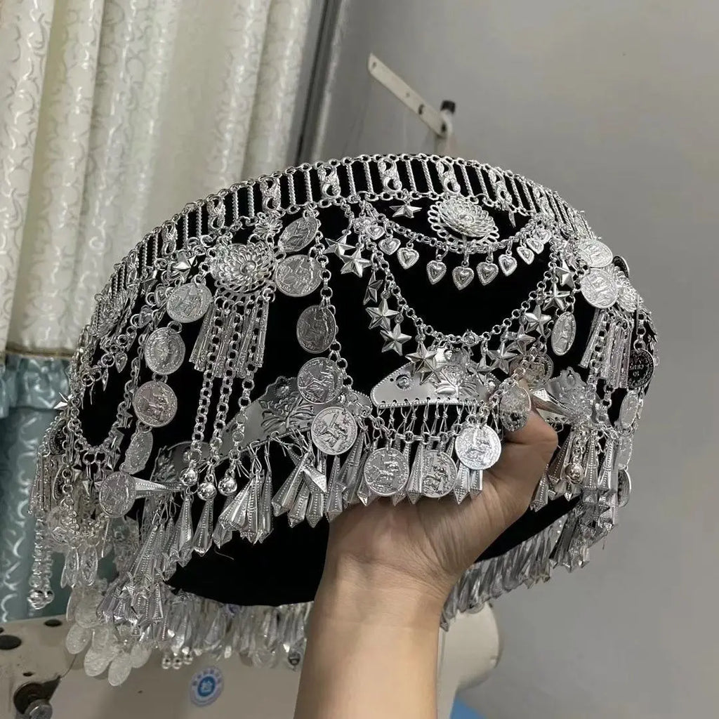 Heavy Industry Miao Hat High End Double Ethnic Cap Ethnic Silver Decorated Hat Younger Designer Miao Hat Beauty‘s Headwear