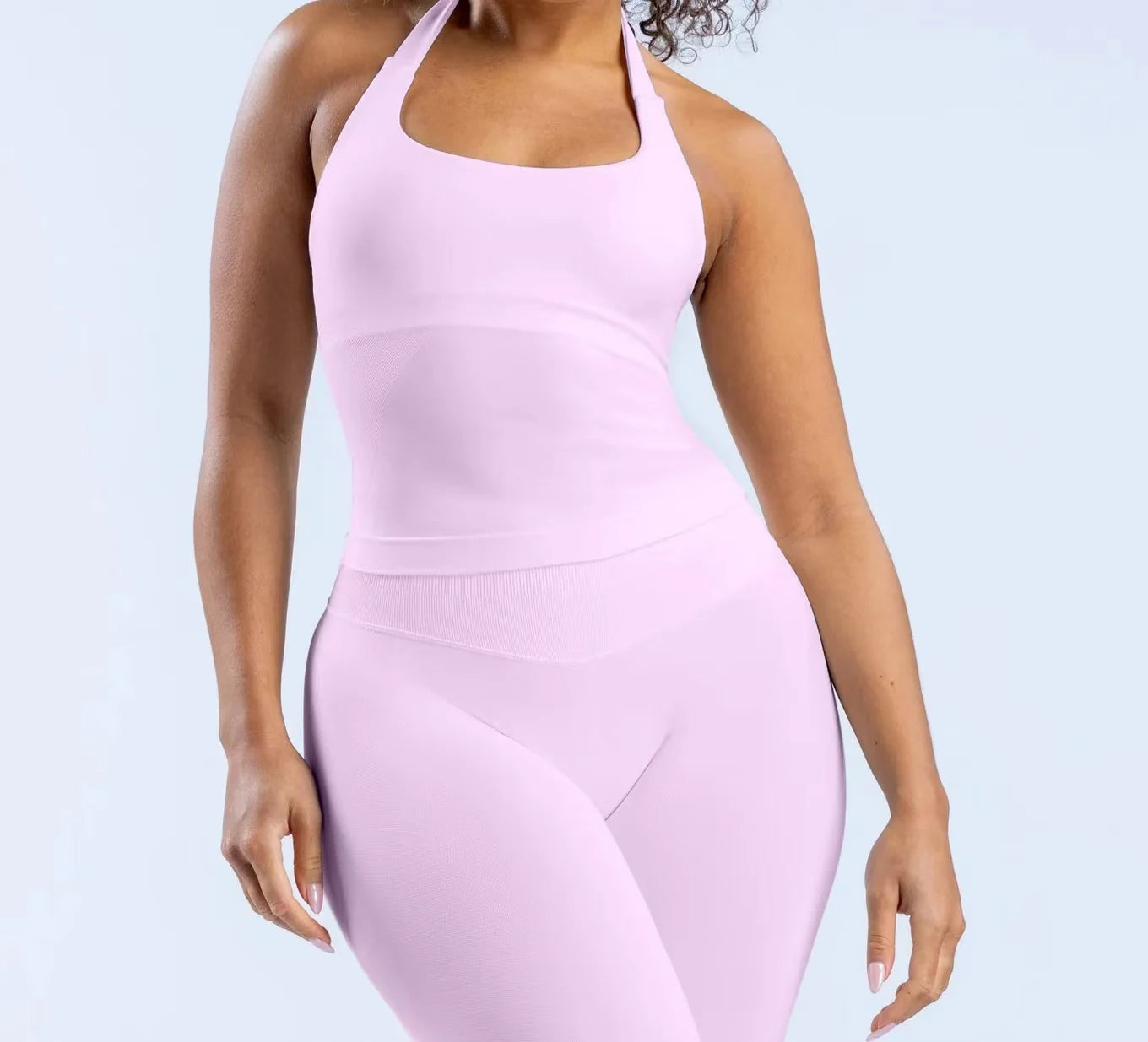 2 Pieces Sports Set Women Backless Halter Tops High Waist Seamless Hight Stretch Shorts Gym Suit Sportswear Workout Sets