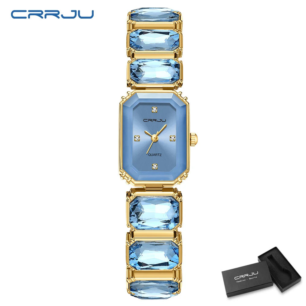 CRRJU Elegant Women Watches Fashion Rectangle Dial Quartz Wrist Watches Girls with Box Clock Reloj Hombre