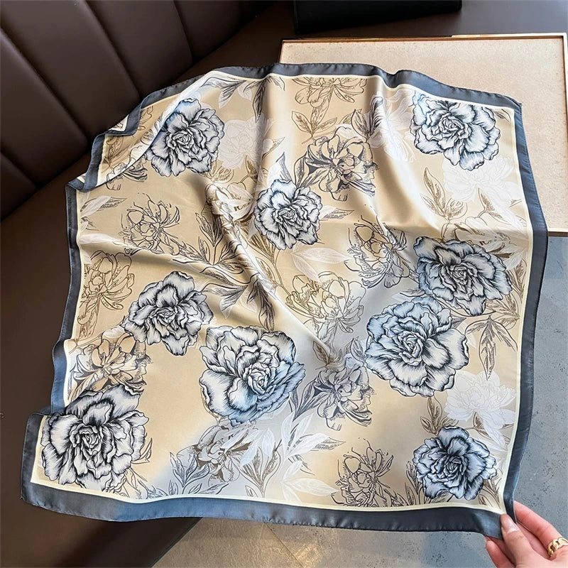 70cm Square Lemon Print Yellow Square Silk Scarf Casual Elegant Thin Breathable Neck Women Windproof Head Wrap Hair Scarves