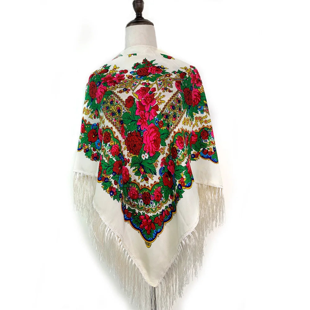 120*120cm Women Russian National Square Scarf Retro Floral Printed Ethnic Scarves Handband Shawl Twill Cotton Handkerchief