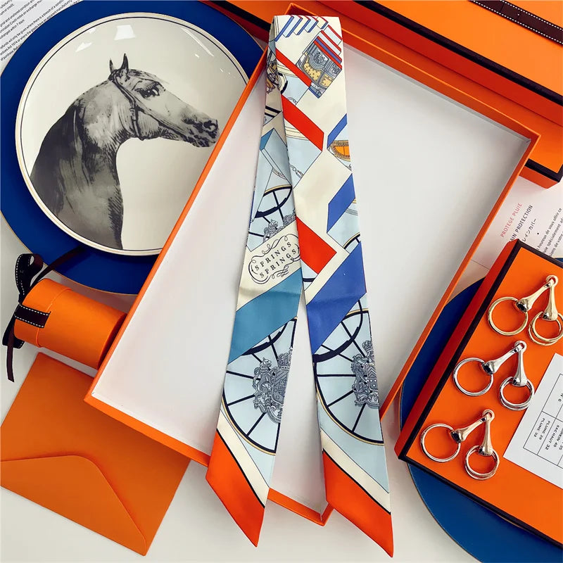 100% Silk High Quality Luxury Brand Scarf Women Headband Hair Band Foulard Tie Ribbon Neckerchief Skinny Scarves Accessories