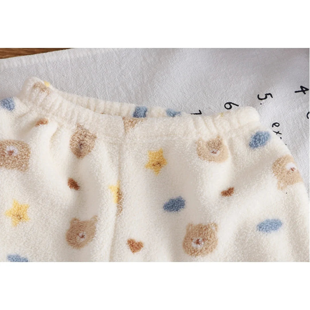 Baby Boy Girl Plush Fleece Tracksuit Sets 1-8Y Thickened Warm Cartoon Print Zipper Jacket Pants 2Pcs Kids Autumn Winter Outfit