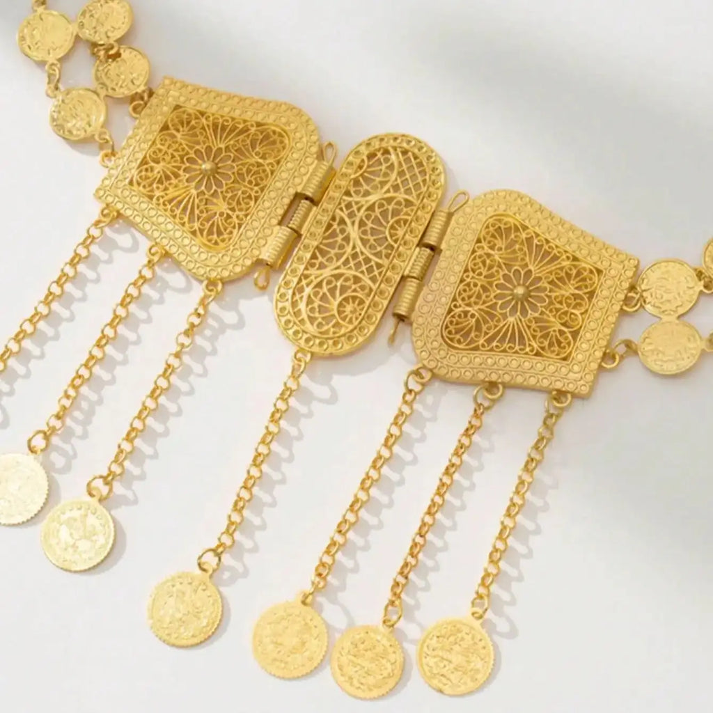 Turkish kurdish women chain belt gold plated arabic totem waist chain festival wedding costume jewelry chain