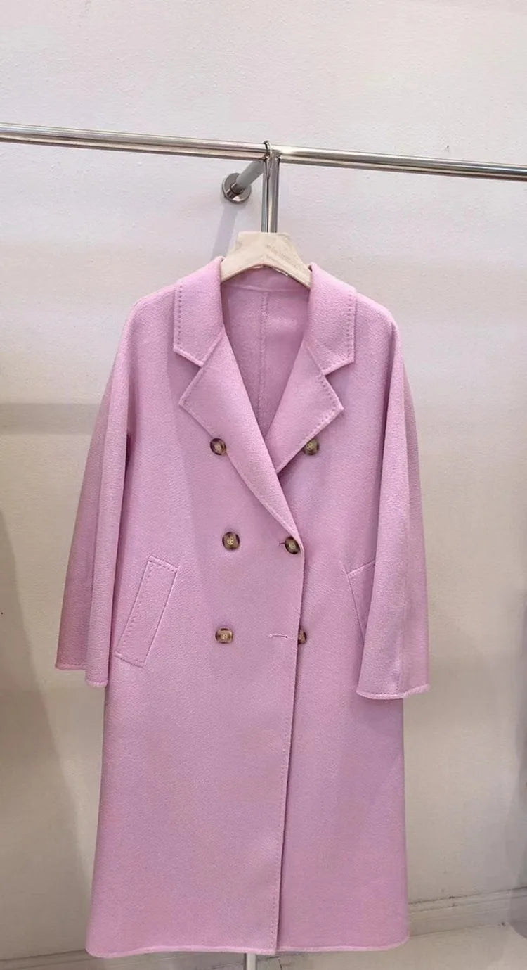 Wool Blends Autumn and Winter Luxury 2023 New Double-sided Cashmere Overcoat Women's Long Length High-end Lapel Coats with Belt