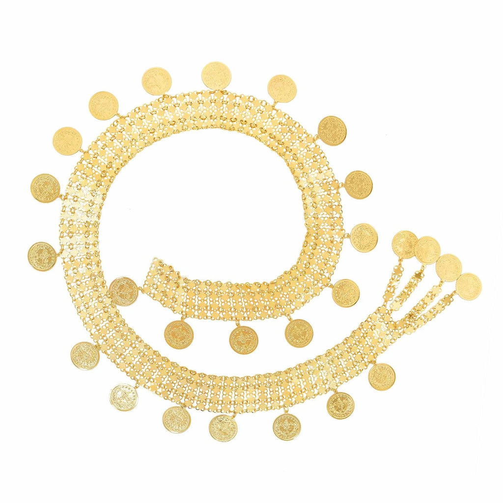 Golden Coins Tassel Body Chain Kurdish India Ethnic Dance Clothing Accessories Fashion Arab Turkey Afghan Bride Wedding Jewelry