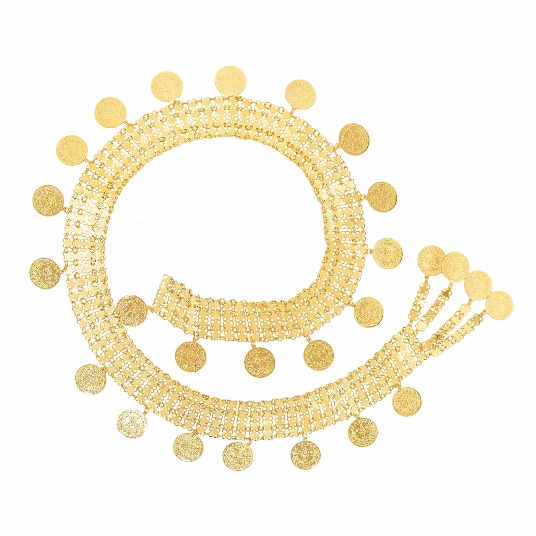 Golden Coins Tassel Body Chain Kurdish India Ethnic Dance Clothing Accessories Fashion Arab Turkey Afghan Bride Wedding Jewelry