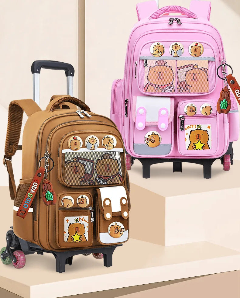 Children Trolley backpack wheels Student High capacity School bags Rolling schoolbags kids Trolley bookbag school wheeled bag