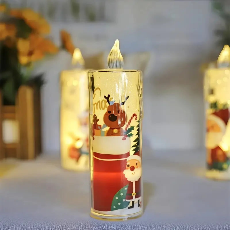 4PCS Christmas LED Candles, Flameless Flickering Electronic Tea Lights,Santa Claus Projection Night Light for Holiday Home Decor