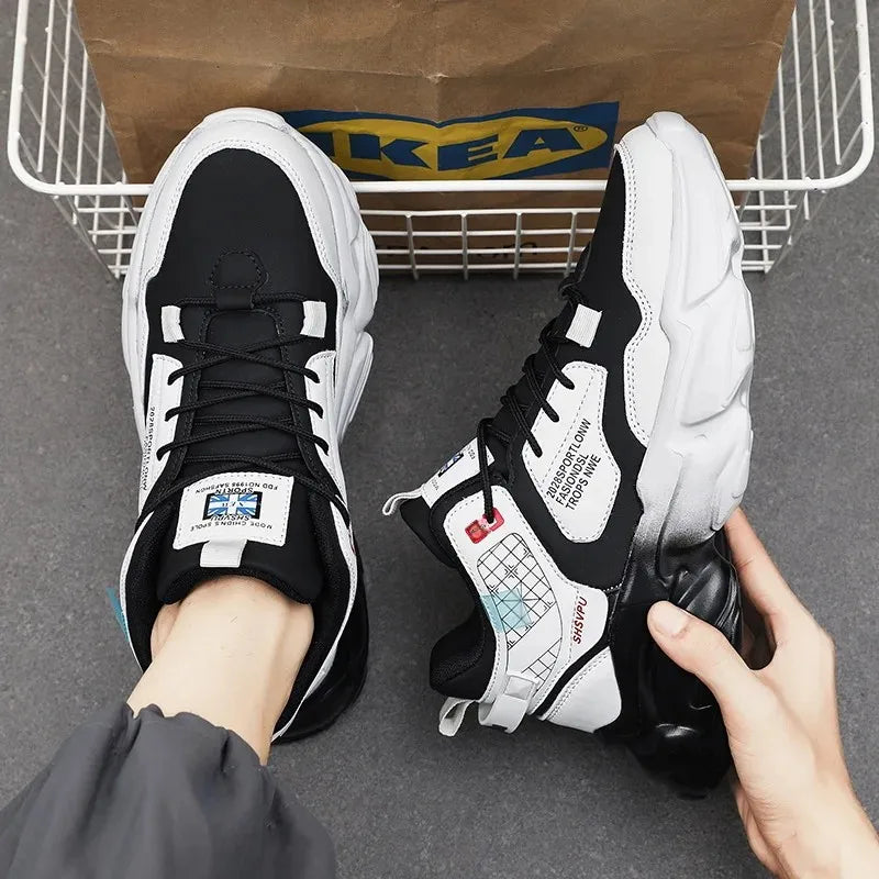 Waterproof Leather Sports Shoes High Top Casual Footwear For Youth Versatile Height Increasing Sunset Lasting Five Seasons