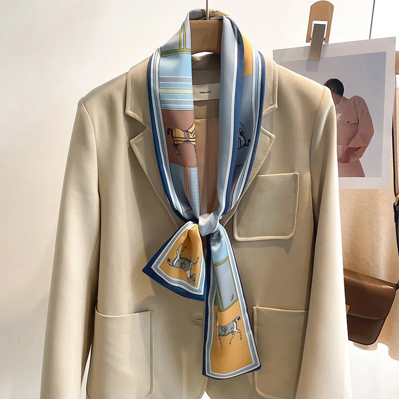 50 Color New Women Silk Feel Printed Design Scarf Shawl Fashion Luxury Long Narrow Small Silk Scarves Ladies Headband Headscarve