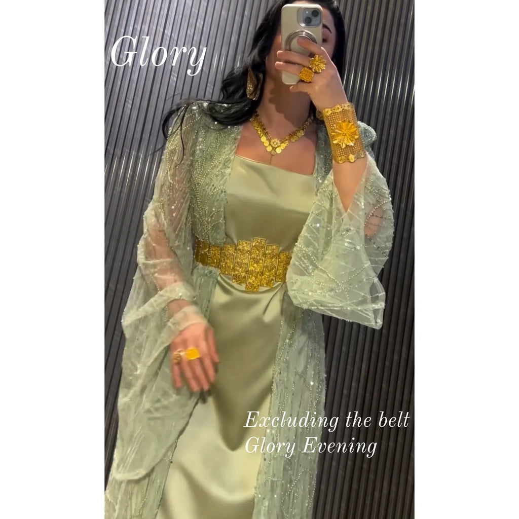 Gorgeous Evening Party Dresses Long Sleeves Green Beadings Temperament Prom Dress Saudi Arabia Women's Wedding Dress Customized