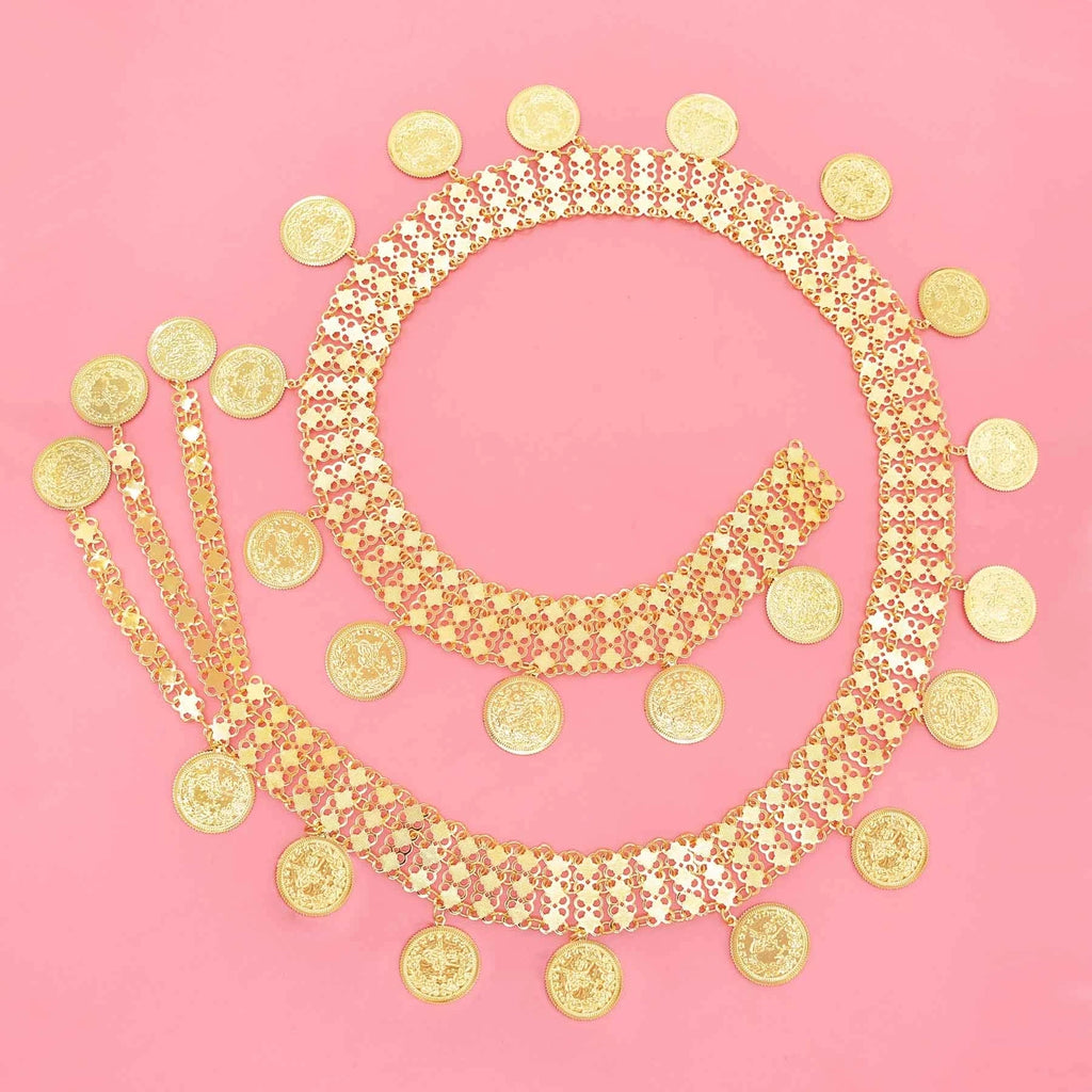 Golden Coins Tassel Body Chain Kurdish India Ethnic Dance Clothing Accessories Fashion Arab Turkey Afghan Bride Wedding Jewelry