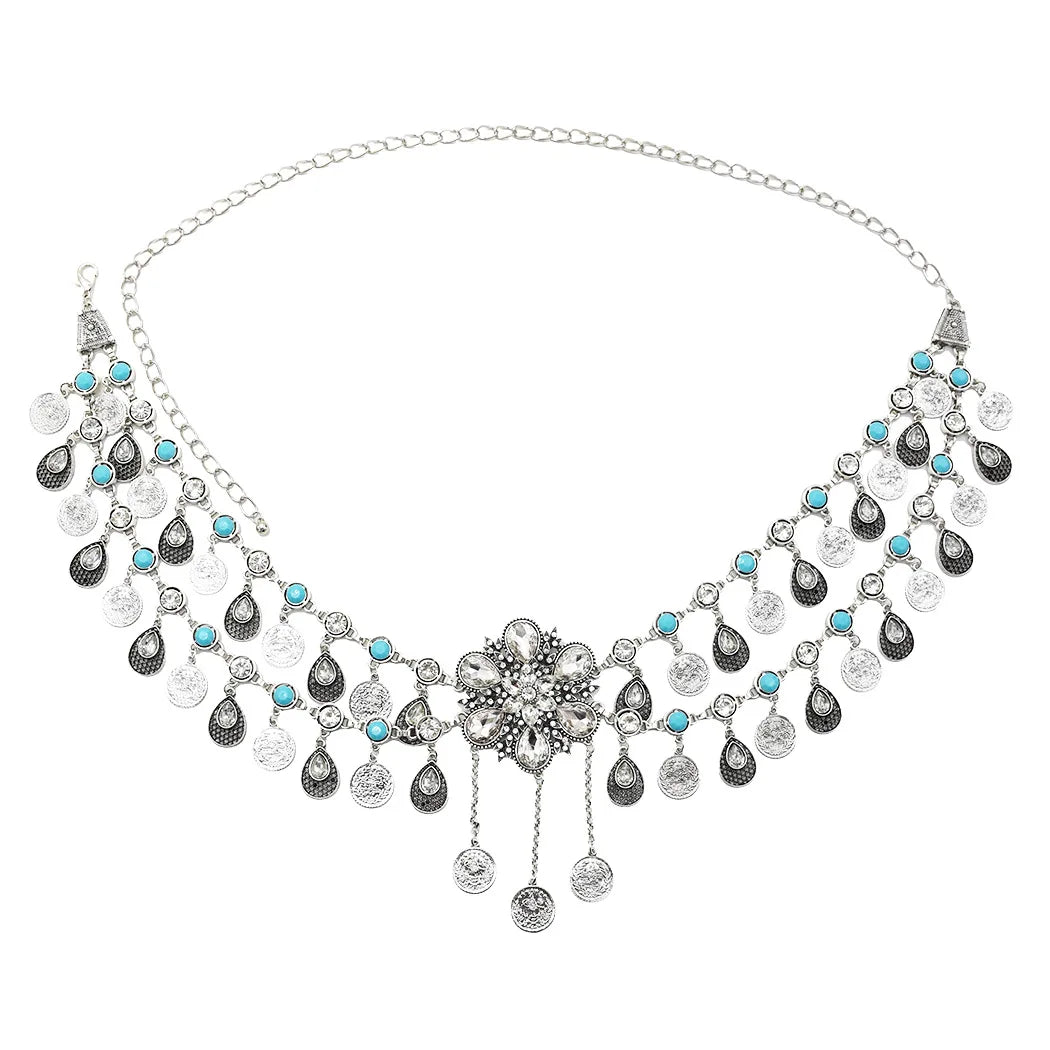 Indian Arab Metal Waist Chain Large French Coin Waist Belt Carved Flower Belly Chains Algeria Traditional Holiday Party Jewelry