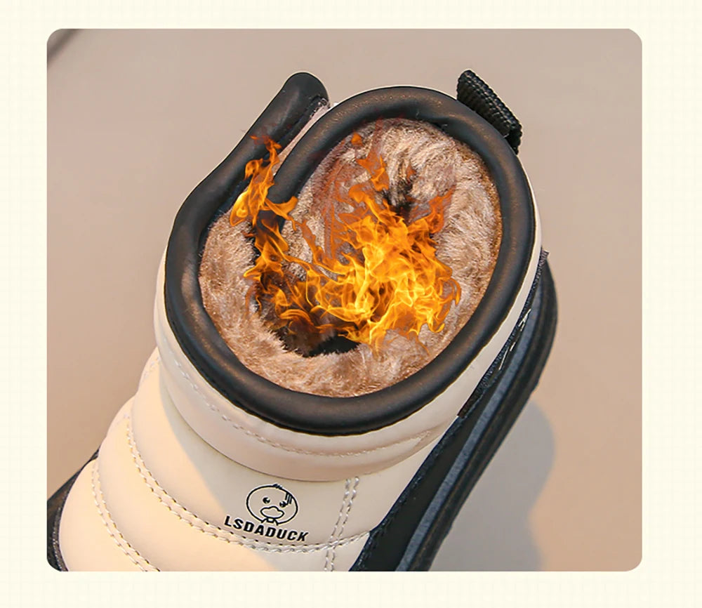 NO GLUE Winter Plush Snow Boots For Children Thick Warm Boy's Girl's Cotton Shoes Waterproof Kid's Winter Boots Velvet Shoe