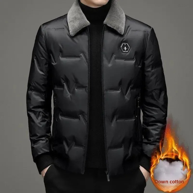 Middle-Aged And Elderly Men's Thickened Warm Cotton Coat Fleece-Lined Lapel Winter Men's Wear Jacket Casual Style