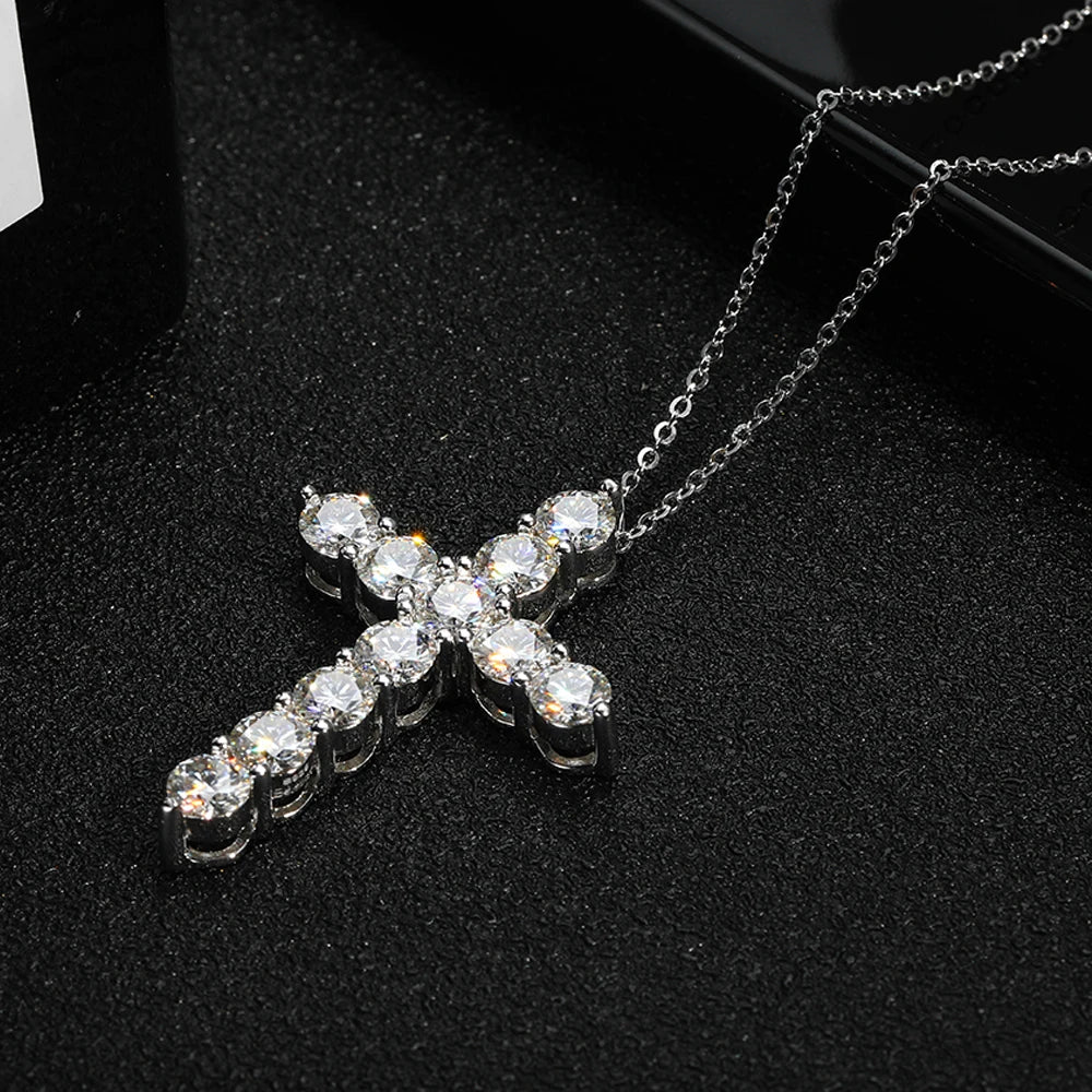 Moissanite cross pendant, 3mm, 4mm and 5mm, GRA certified, made of 925 sterling silver,