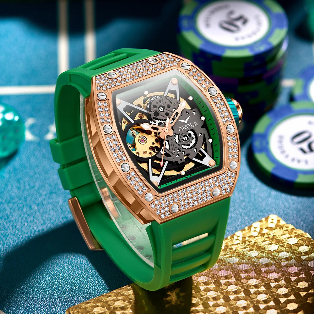 ONOLA Luxury Fashion Watch Hollow Out Fully Automatic Waterproof Men's Mechanical Watch With Diamond